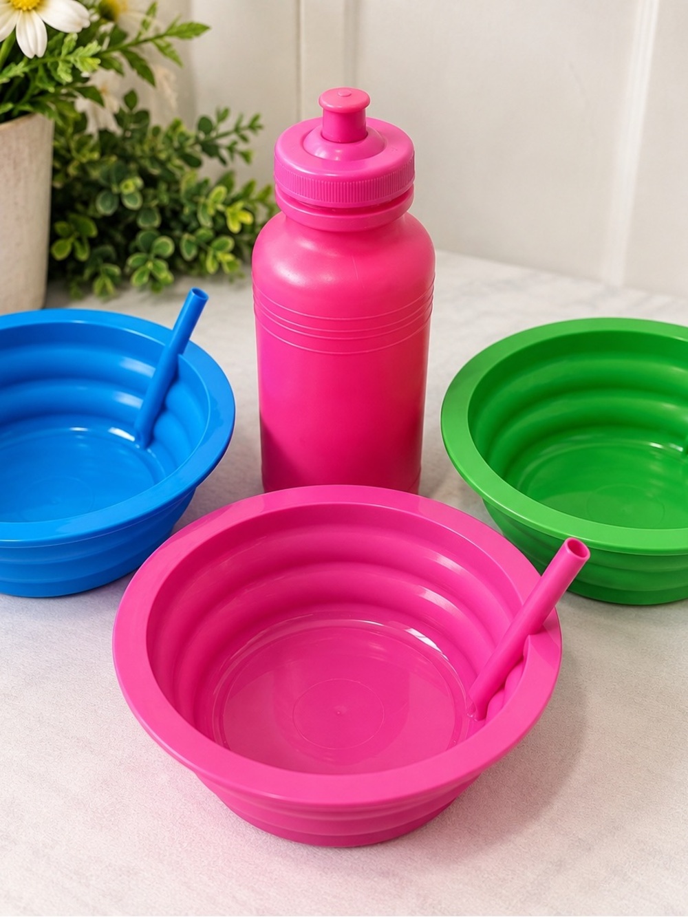 Kids 4-Piece Drink & Snack Set – Bottle + 3 Bowls with Straws - Picture 6 of 6